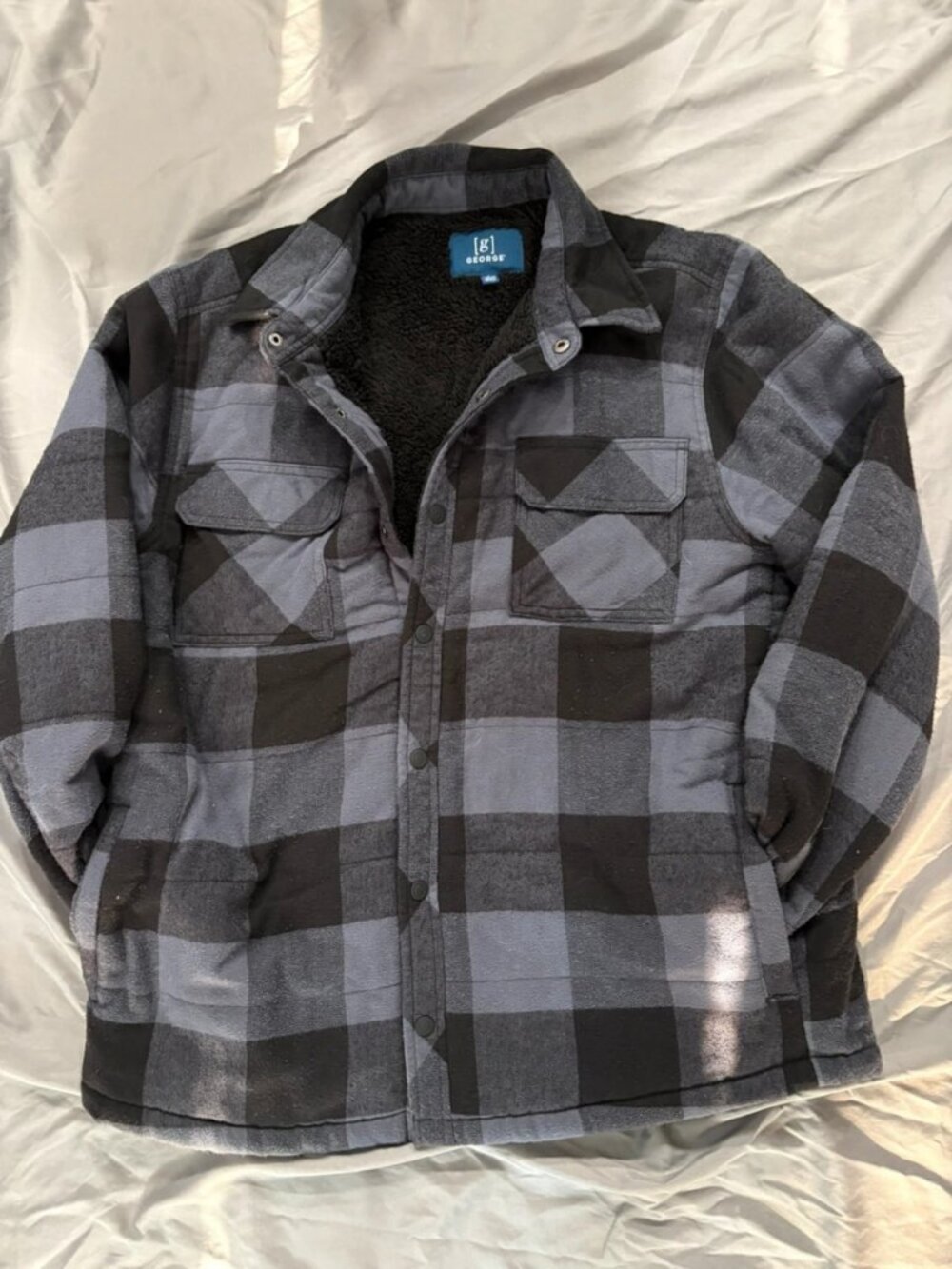 Men’s Black & Gray Plaid Fleece-Lined Shirt Jacket